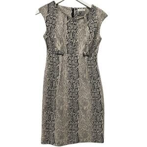 Calvin Klein Size 0 Snakeskin y2K Animal Print Sheath Dress Black Office Siren
